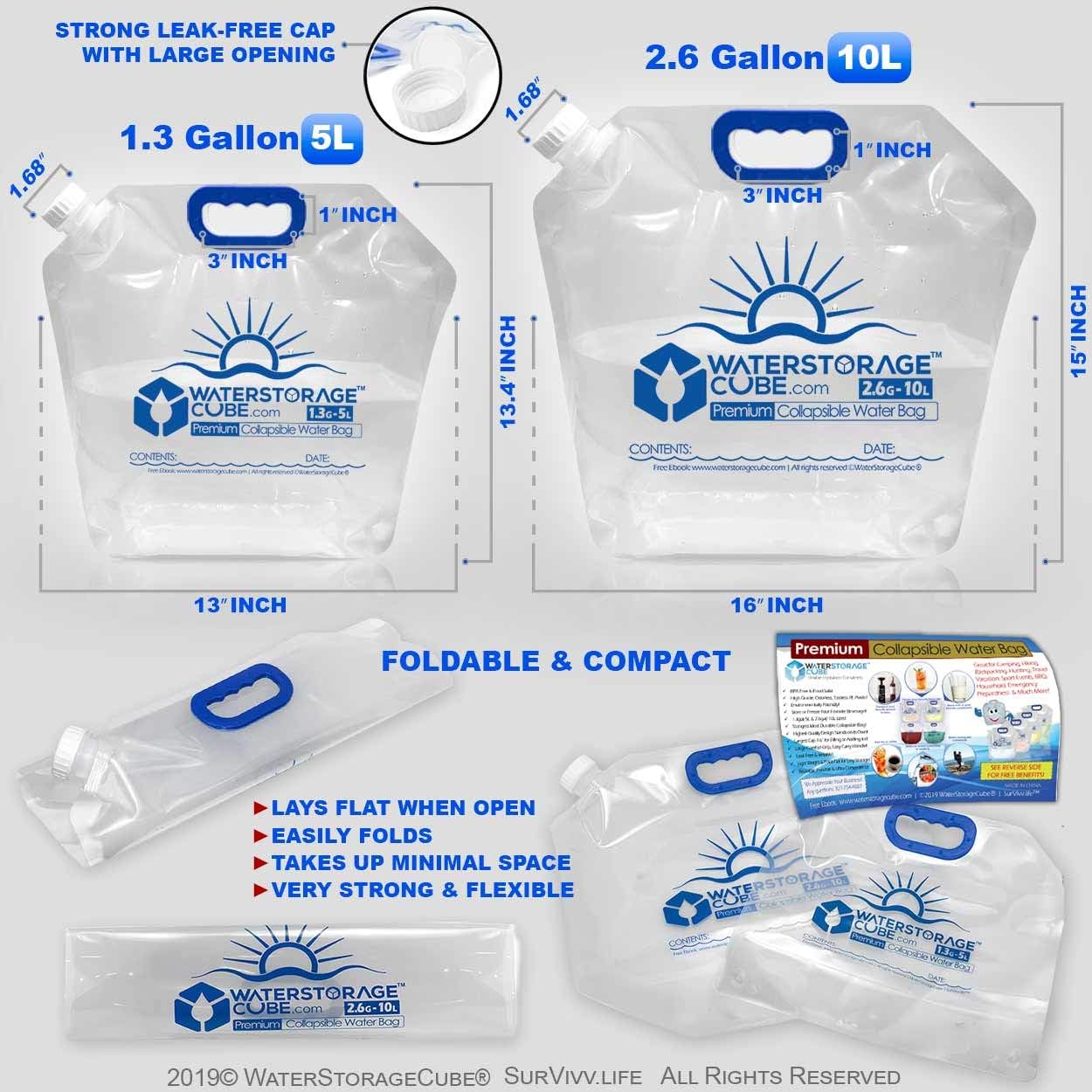 Premium Collapsible Water Container Bags 1.3 Gal (2-Pack)